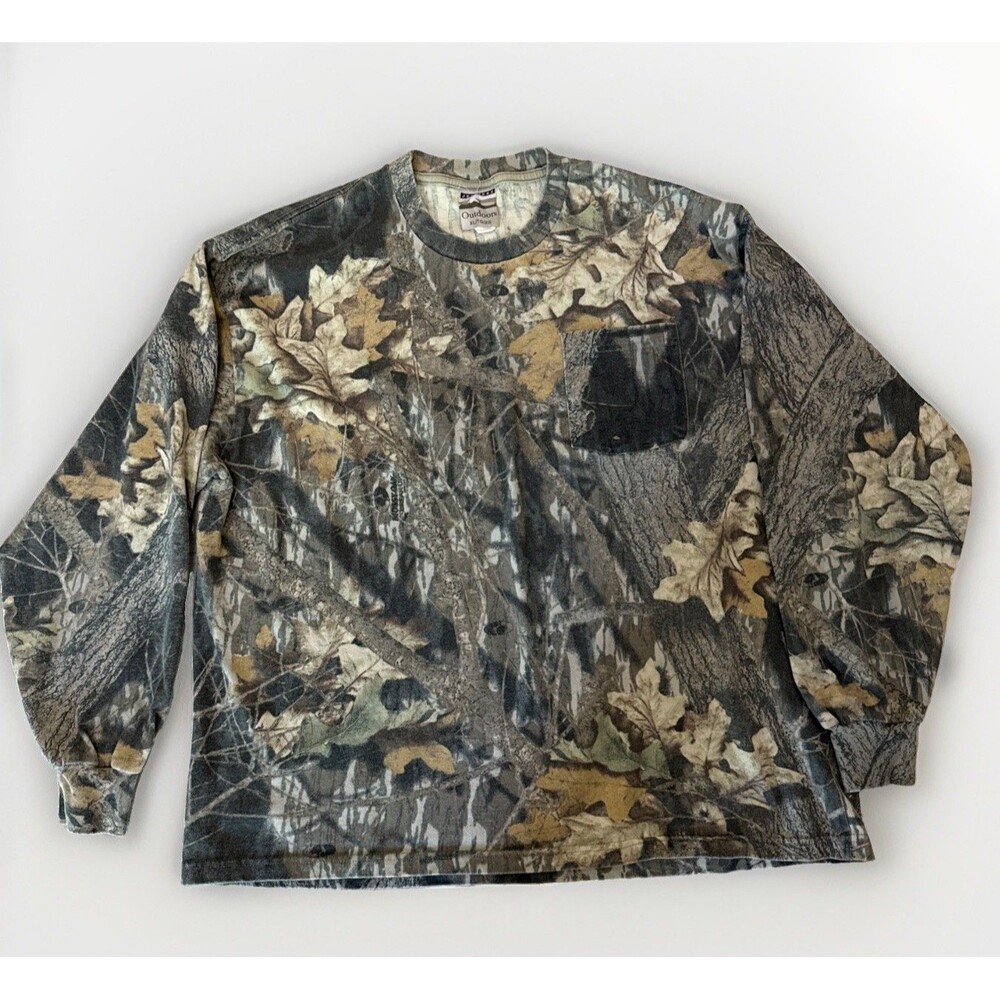 Jerzees Outdoors Mossy Oak Camo Shirt Pocket Long Sleeve Cotton Size XL Vintage